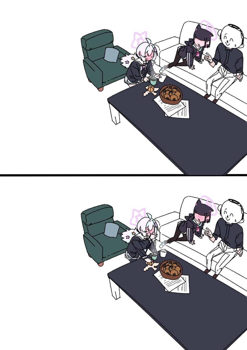 sensei, doodle sensei, kazusa, and reisa (blue archive) drawn by pararilla
