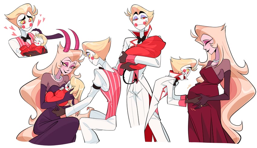 lucifer morningstar, charlie morningstar, and lilith (hazbin hotel) drawn by chandllucky
