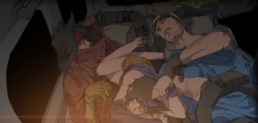 yuffie kisaragi, vincent valentine, and cid highwind (final fantasy and 2 more) drawn by xiehuangxb