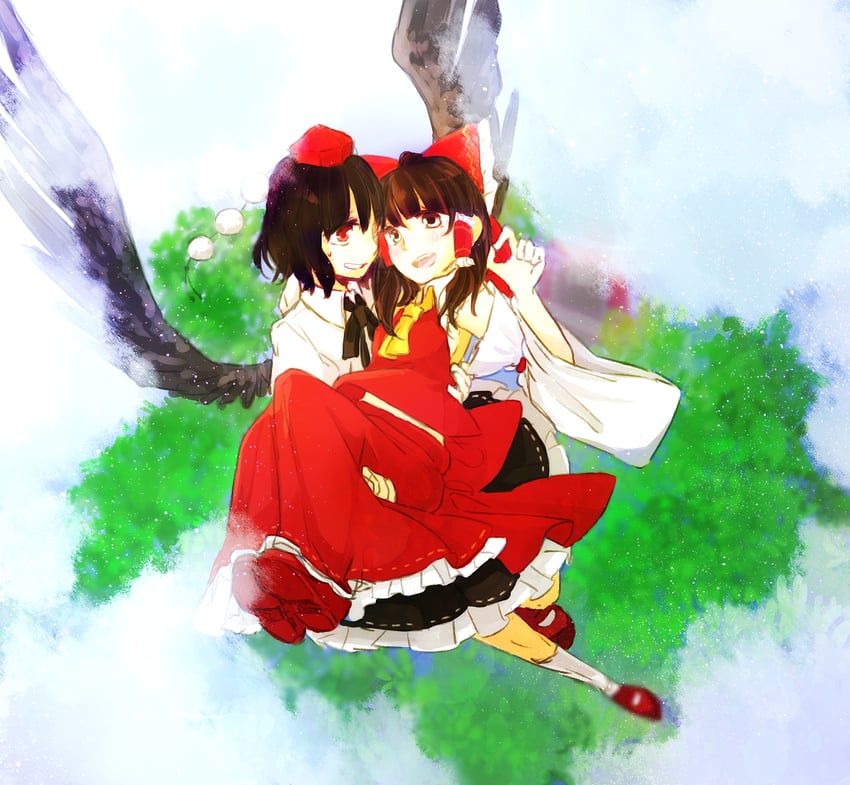 hakurei reimu and shameimaru aya (touhou) drawn by ark_tr