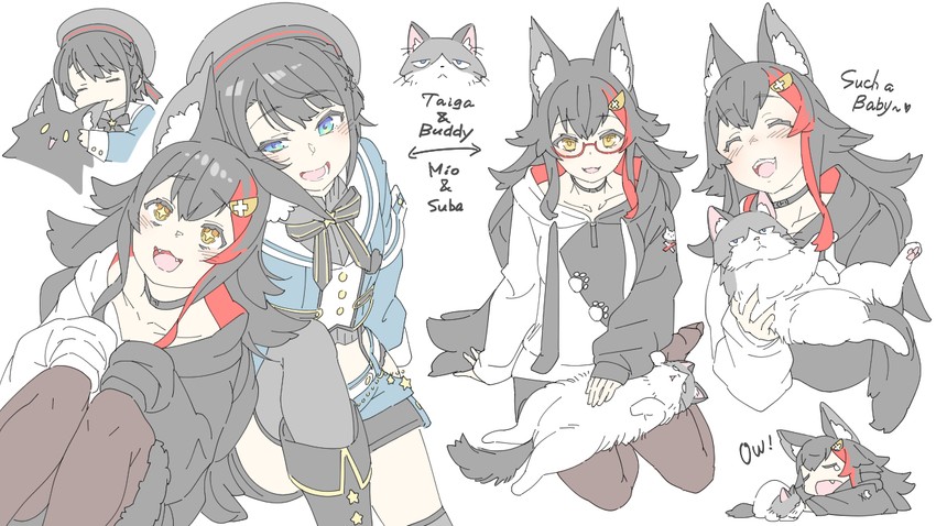 ookami mio, oozora subaru, and taiga (hololive) drawn by tataki_tuna