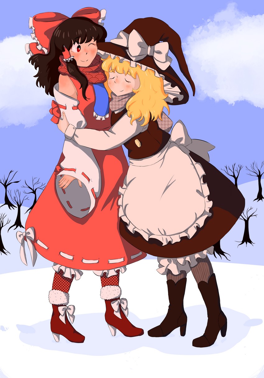 hakurei reimu and kirisame marisa (touhou) drawn by daitoko