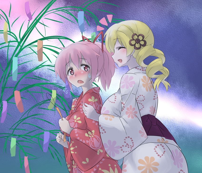kaname madoka and tomoe mami (mahou shoujo madoka magica) drawn by mizuumi_(bb)