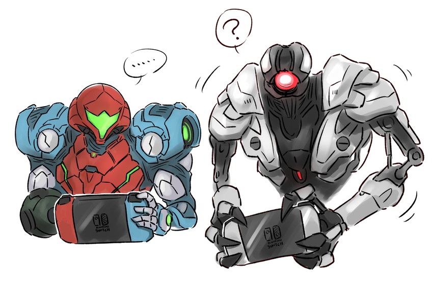samus aran and e.m.m.i. (metroid and 1 more) drawn by wakaba_(wata_ridley)