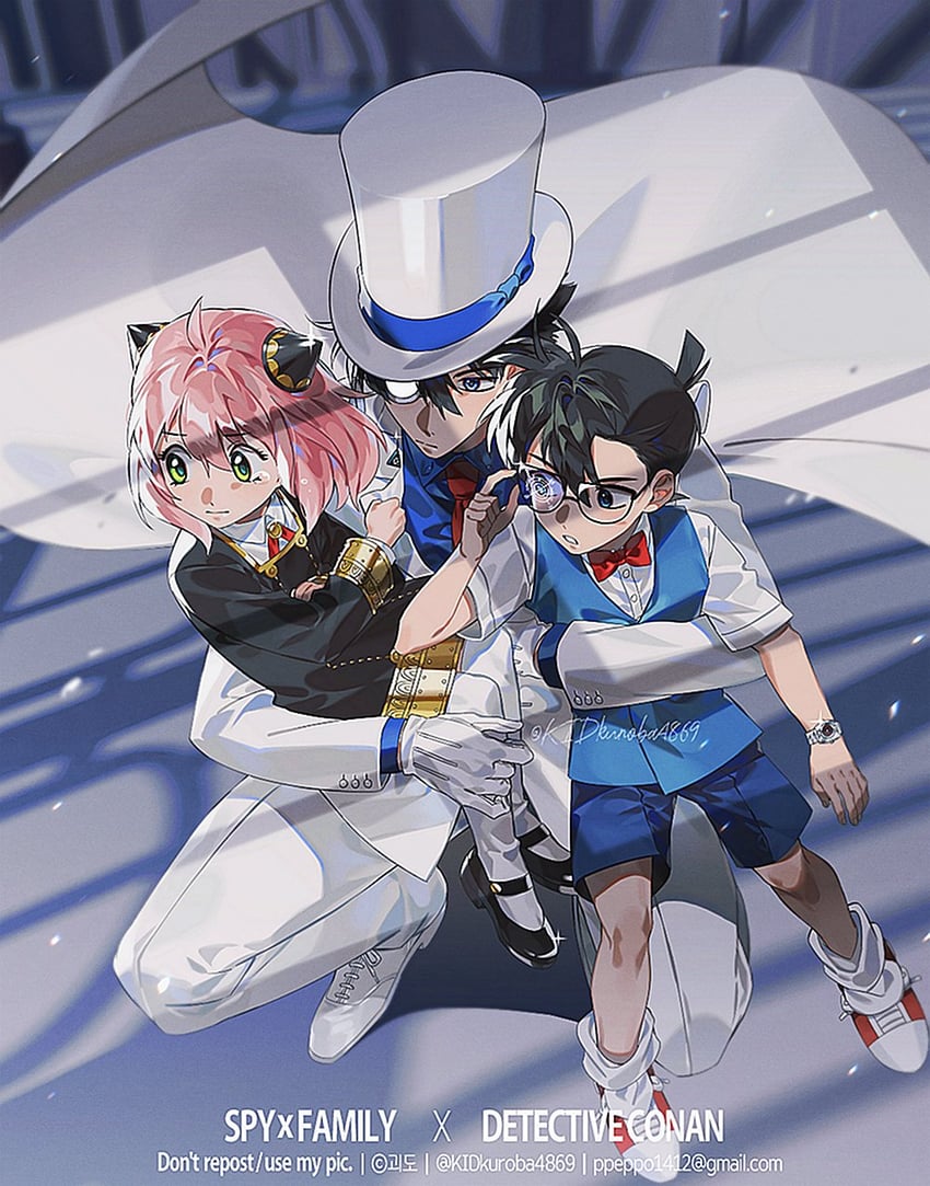 anya, edogawa conan, and kaitou kid (spy x family and 2 more) drawn by kidkuroba4869