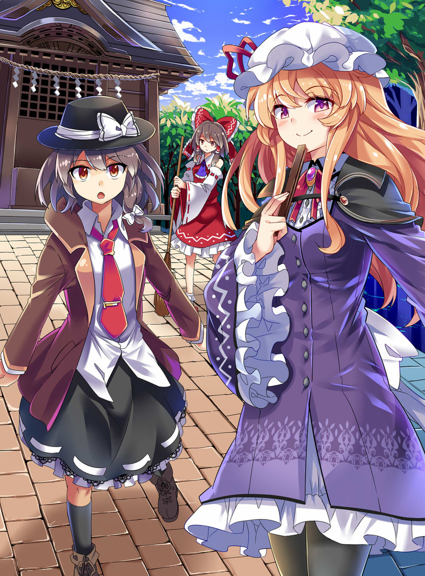 hakurei reimu, usami renko, and maribel hearn (touhou) drawn by e.o.