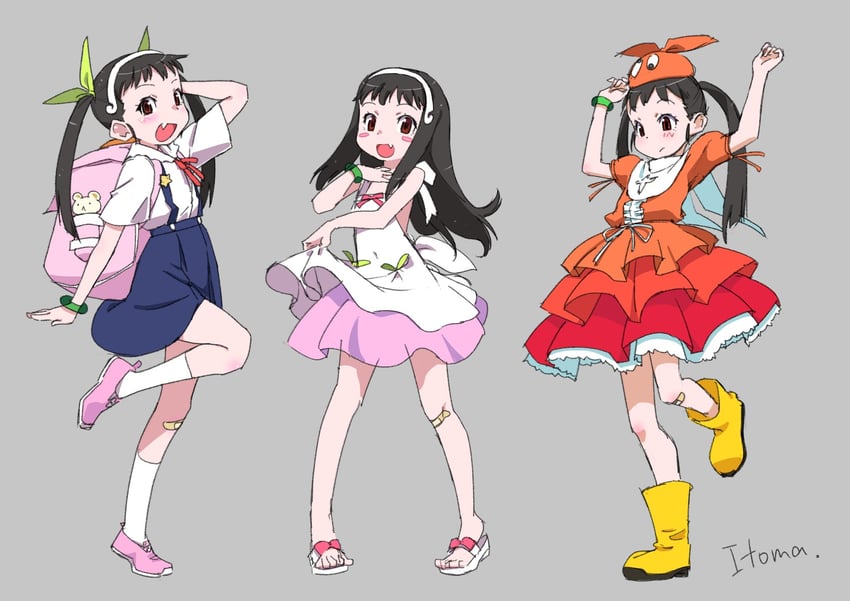 oshino shinobu, hachikuji mayoi, and ononoki yotsugi (monogatari) drawn by itoma_mahimahi