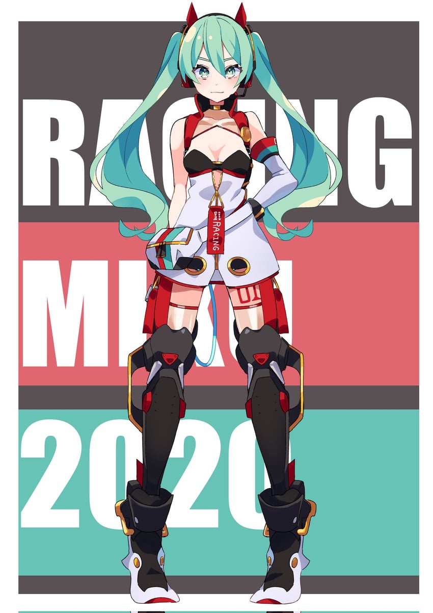 hatsune miku and racing miku (vocaloid and 1 more) drawn by kusunokimizuha