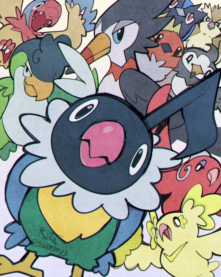 pidgey, starly, fletchling, oricorio, chatot, and 4 more (pokemon) drawn by 3woomy3