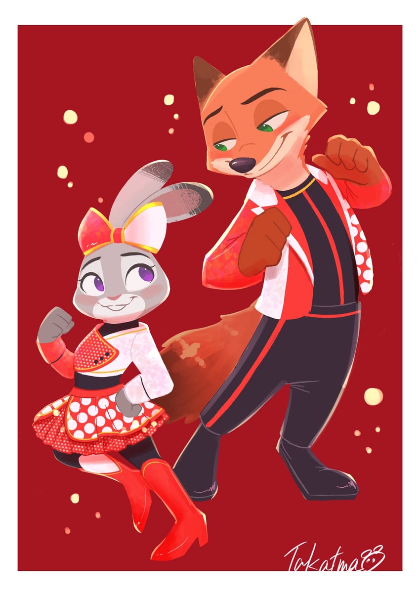 judy hopps and nick wilde (zootopia) drawn by takatmaorange