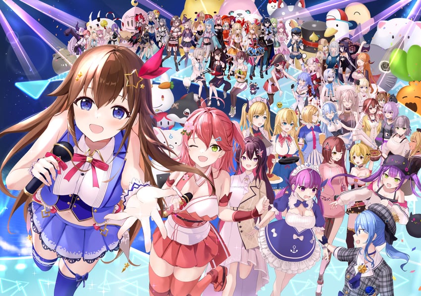 gawr gura, houshou marine, shirakami fubuki, hoshimachi suisei, mori calliope, and 68 more (hololive and 2 more) drawn by towrituka