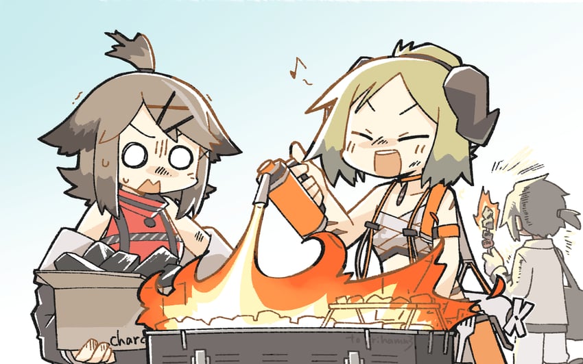 ifrit, thorns, and cutter (arknights) drawn by konno_akikaze