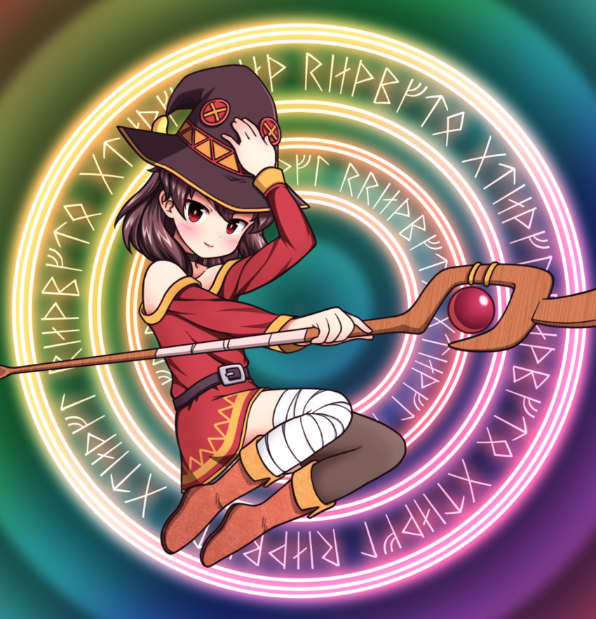 megumin and dark magician (yu-gi-oh! and 1 more) drawn by ataru_(ataru-littlebird)