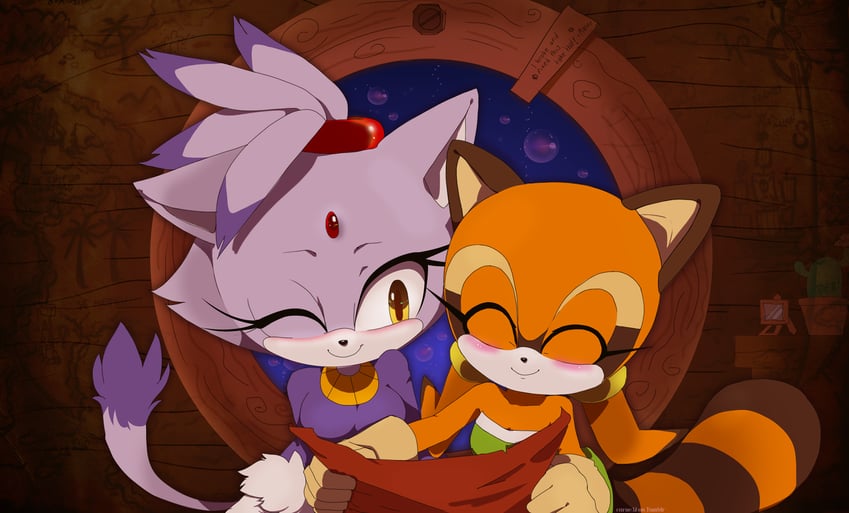 blaze the cat and marine the raccoon (sonic and 1 more) drawn by carue32