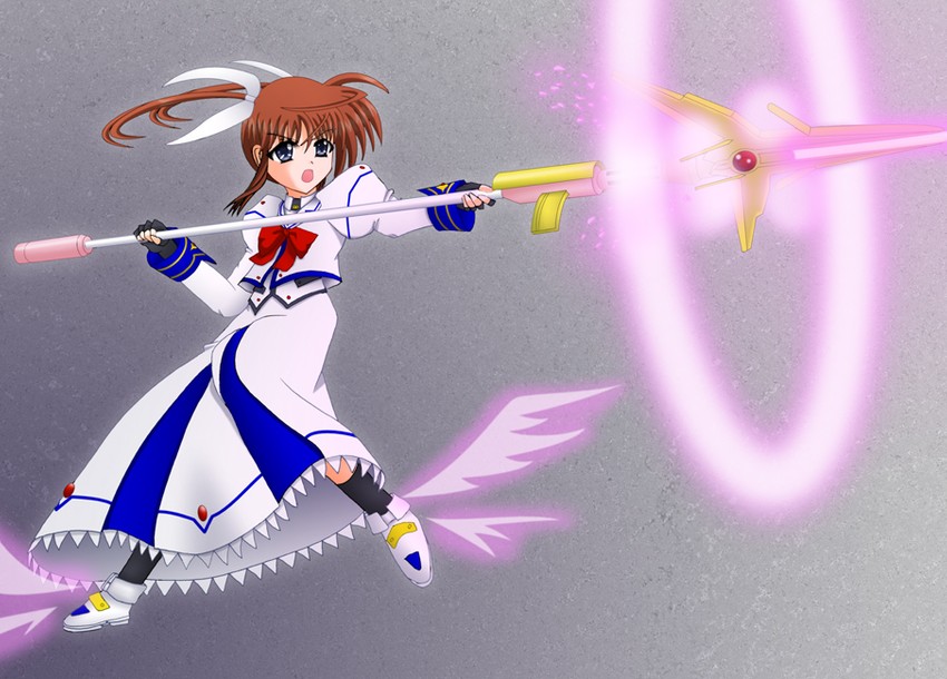 takamachi nanoha and raising heart (lyrical nanoha and 2 more) drawn by yamaguchi_ugou