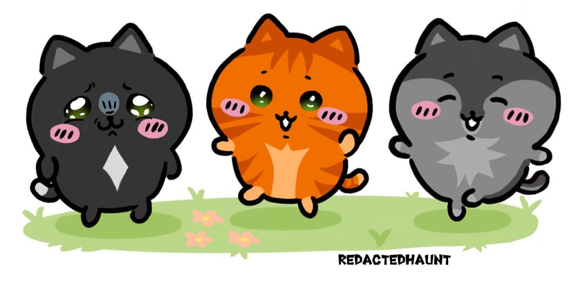 firestar, graystripe, and ravenpaw (chiikawa and 2 more) drawn by redactedhaunt