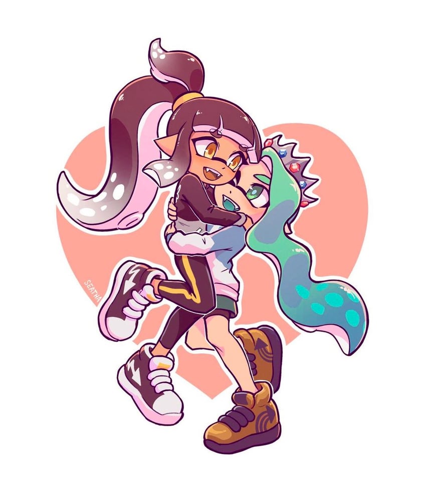 inkling player character and inkling girl (splatoon) drawn by seatha
