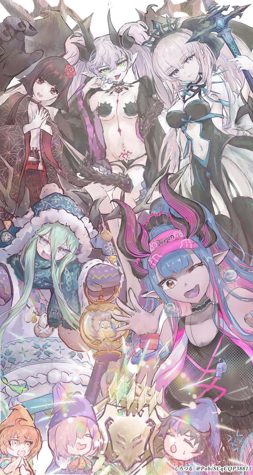 mash kyrielight, fujimaru ritsuka, morgan le fay, lilith, ibuki douji, and 2 more (fate and 1 more) drawn by pobiscqcqp38813