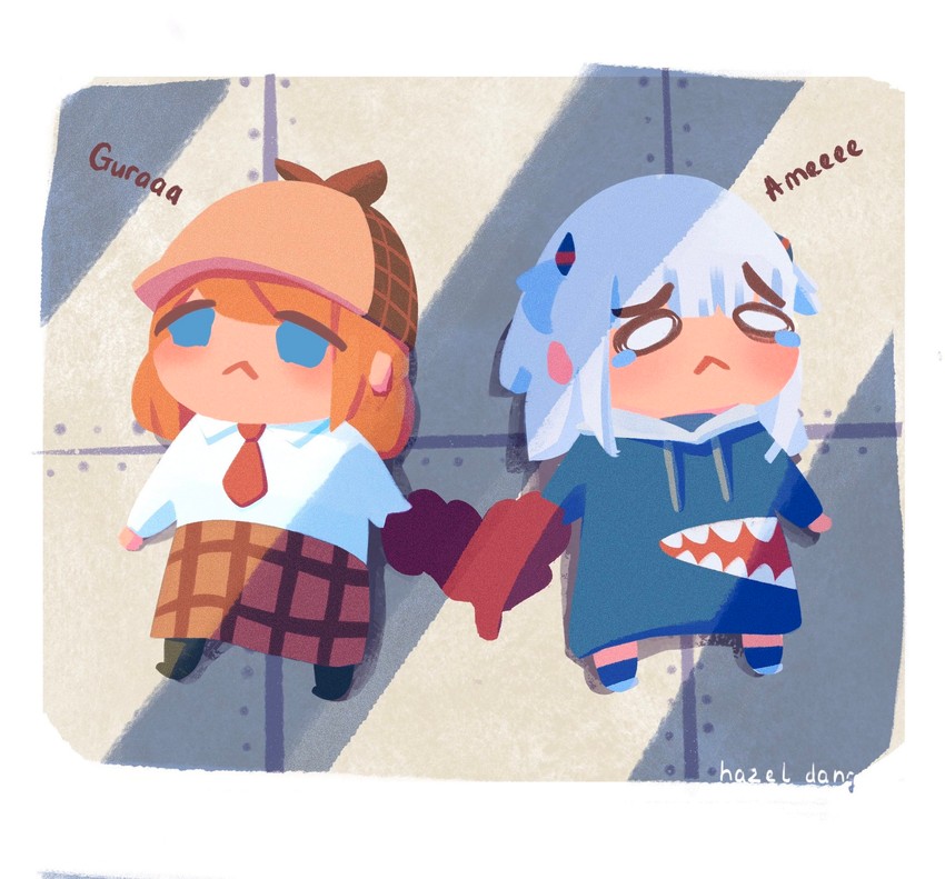 gawr gura and watson amelia (hololive and 4 more) drawn by hazel_dang