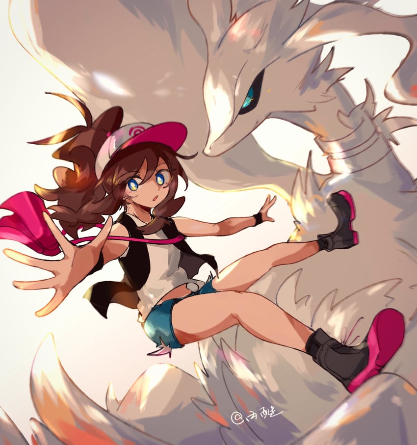 hilda and reshiram (pokemon and 1 more) drawn by c6h14o0918