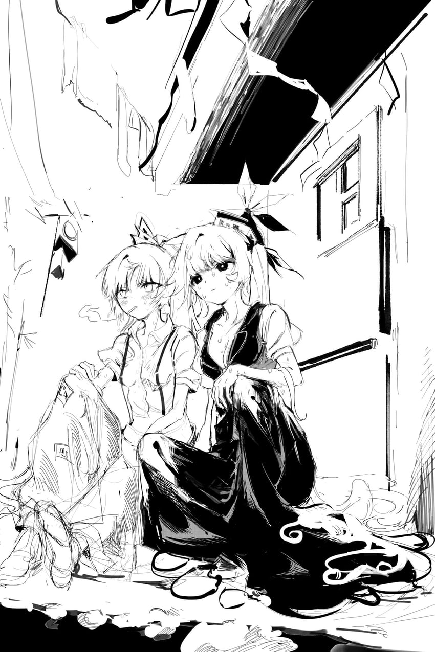 fujiwara no mokou and kamishirasawa keine (touhou) drawn by sesmkun