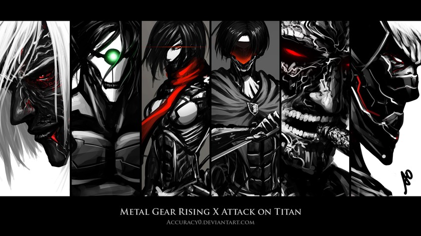 mikasa ackerman, levi, titan, raiden, colossal titan, and 7 more (shingeki no kyojin and 2 more) drawn by accuracy0
