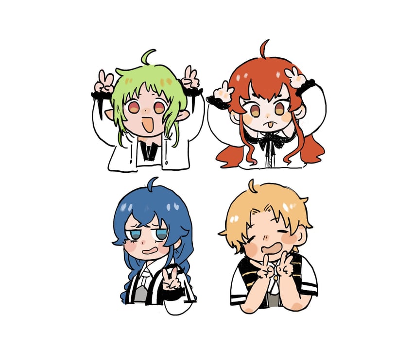 roxy migurdia, eris greyrat, sylphiette, and rudeus greyrat (mushoku tensei) drawn by bnbn_ukauka