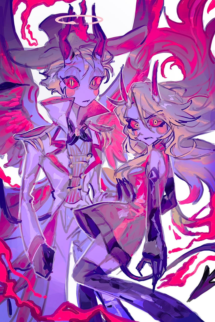 lucifer morningstar and charlie morningstar (hazbin hotel) drawn by oo6