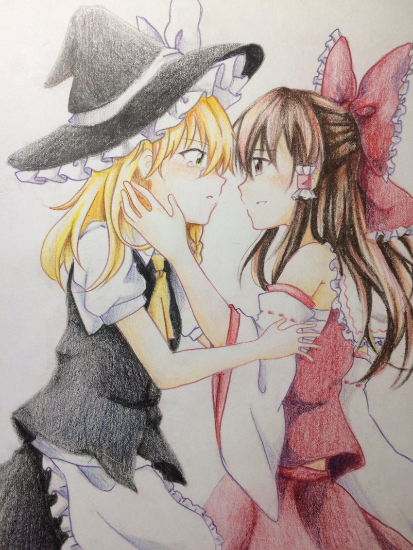 hakurei reimu and kirisame marisa (touhou) drawn by akatsuki_(osamaru36)