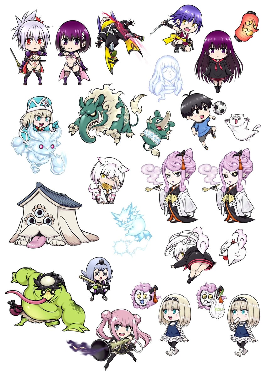 kazamaki matsuri, kanade suzu, shirogane, ninokuru soga, korogi reo, and 7 more (ayakashi triangle) drawn by yabuki_kentarou