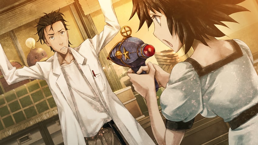 okabe rintarou and shiina mayuri (steins;gate and 1 more) drawn by huke