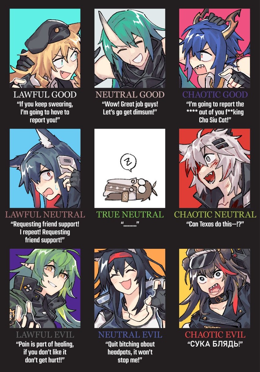 texas, lappland, ch'en, hoshiguma, blaze, and 4 more (arknights) drawn by vento