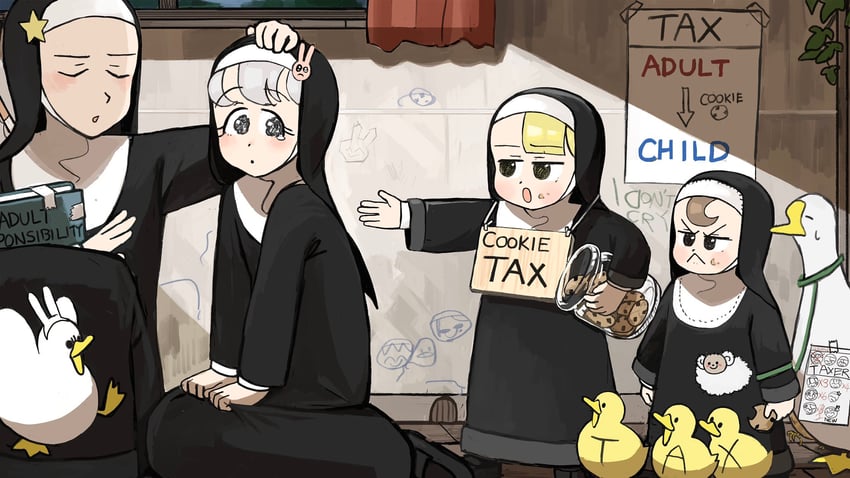 froggy nun, spicy nun, star nun, and bunny nun (little nuns) drawn by diva_(hyxpk)