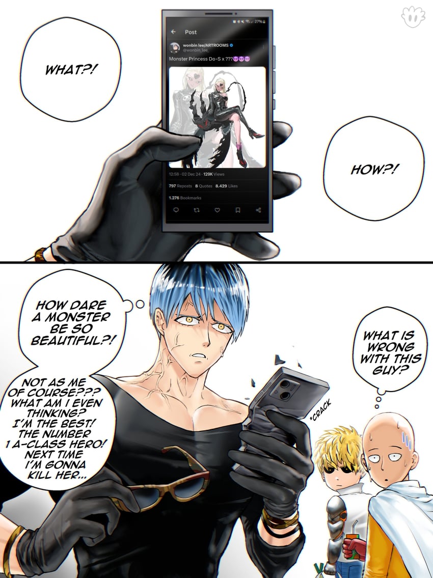 saitama, genos, kaijin hime do-s, and sweet mask (one-punch man) drawn by devovas and wonbin_lee