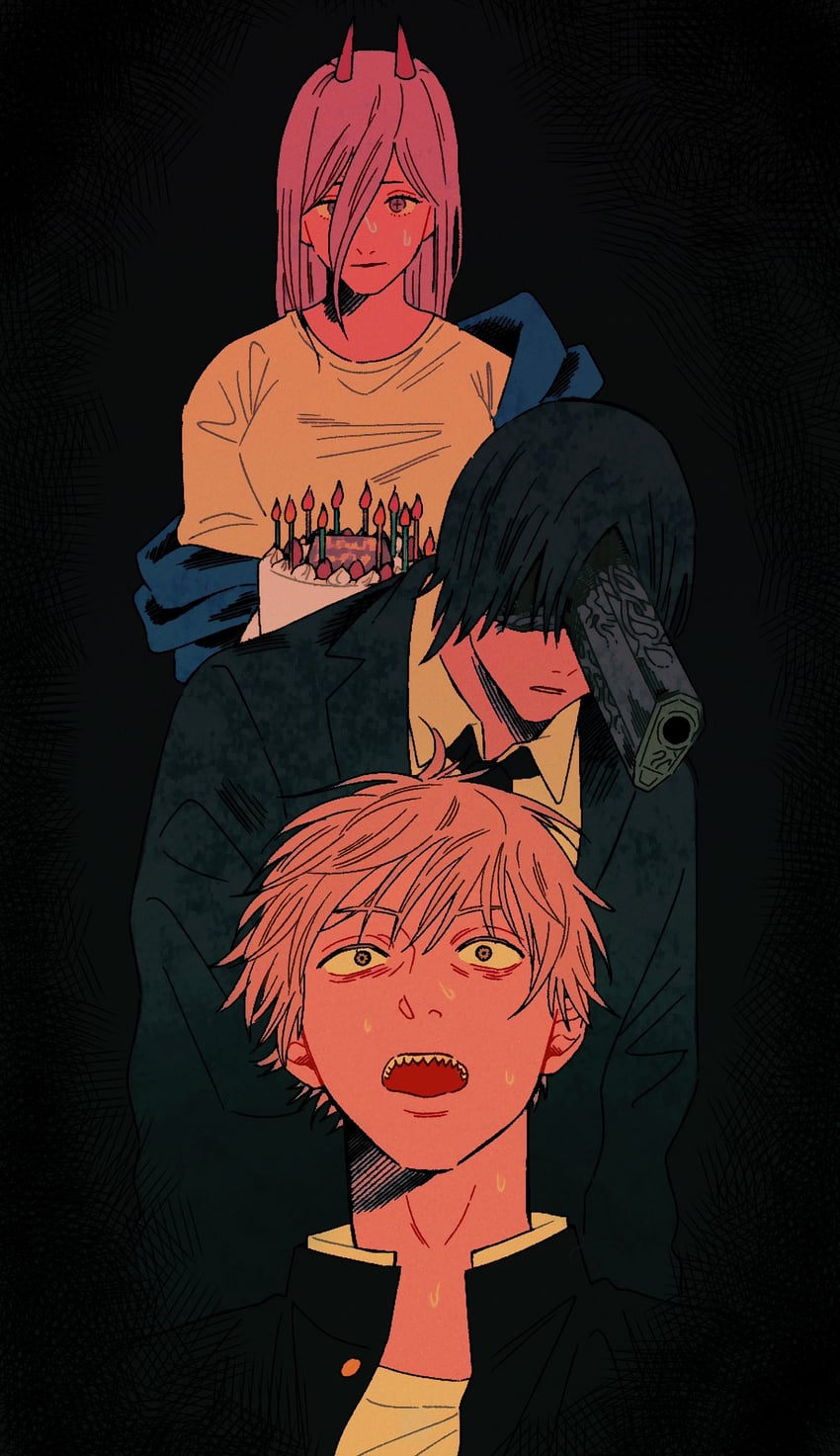 power, denji, hayakawa aki, and gun fiend (chainsaw man) drawn by llq9ull
