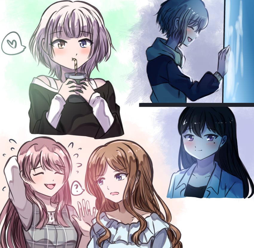 chihaya anon, nagasaki soyo, shiina taki, takamatsu tomori, and kaname raana (bang dream! and 1 more) drawn by seine_(hanamukes)