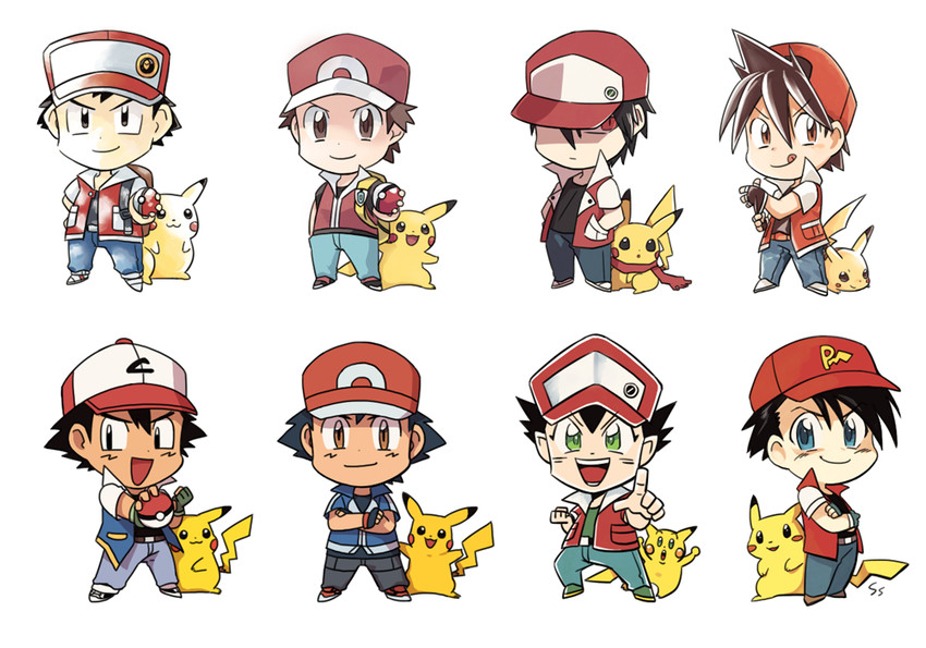 pikachu, ash ketchum, red, pika, pixiv red, and 1 more (pokemon and 7 more) drawn by ssalbulre
