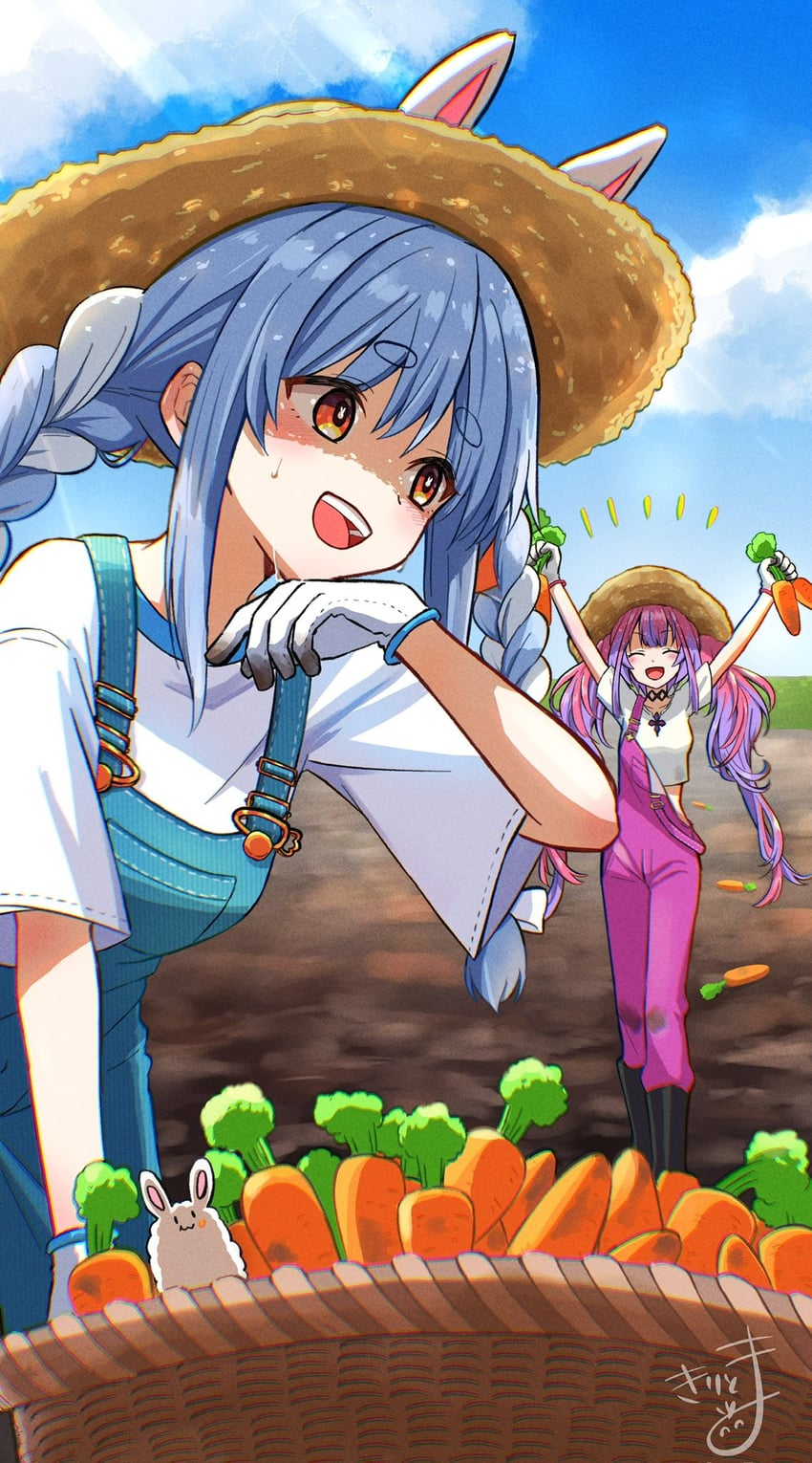 usada pekora, don-chan, and kikirara vivi (hololive and 1 more) drawn by kiritoma