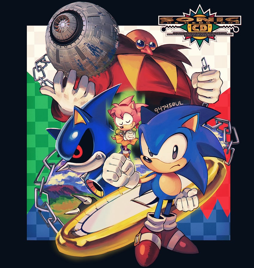 sonic the hedgehog, amy rose, dr. eggman, and metal sonic (sonic and 2 more) drawn by 9474s0ul