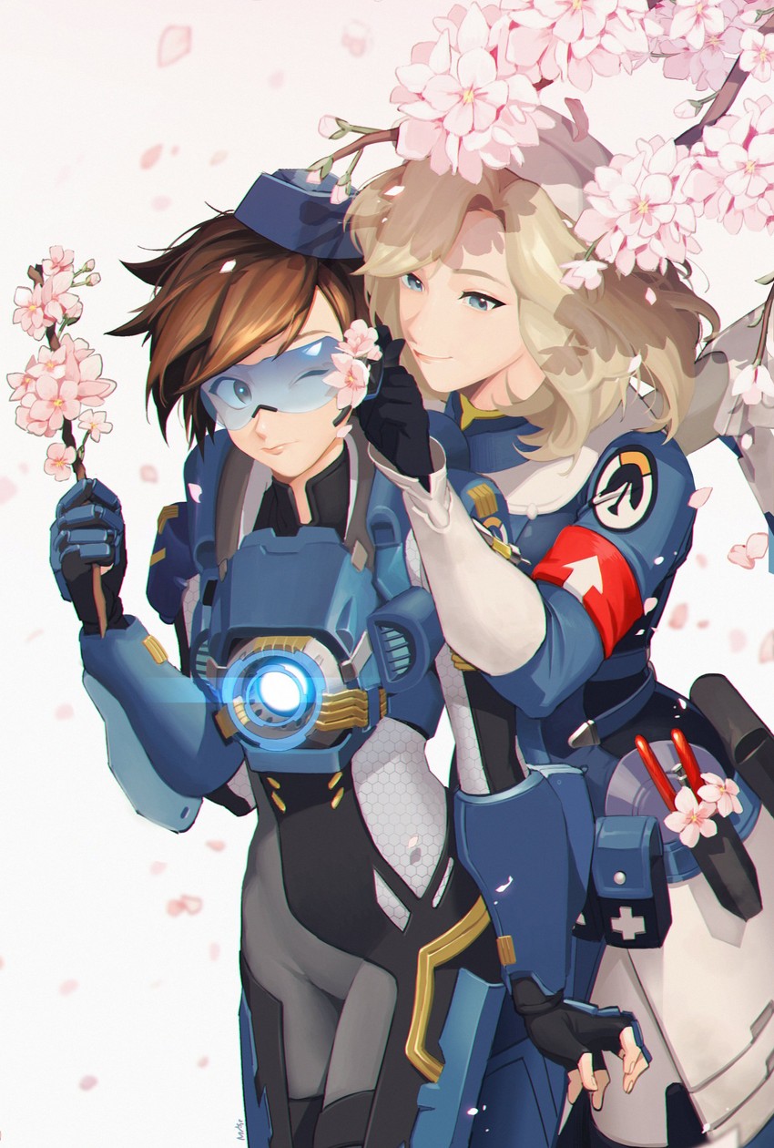 mercy, tracer, combat medic ziegler, and cadet oxton (overwatch and 1 more) drawn by maro_(lij512)