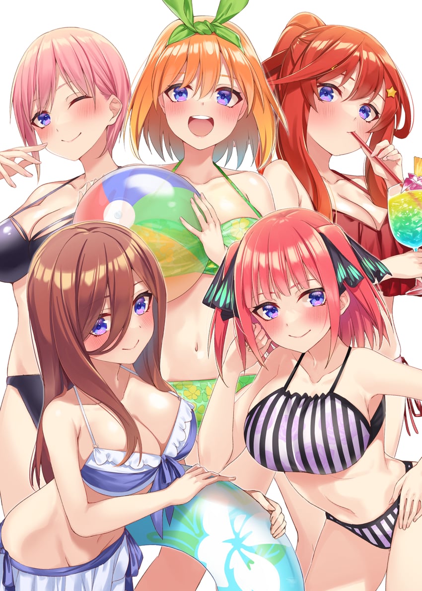 nakano nino, nakano miku, nakano yotsuba, nakano ichika, and nakano itsuki (go-toubun no hanayome) drawn by hachiroku_(hatirokusann86)