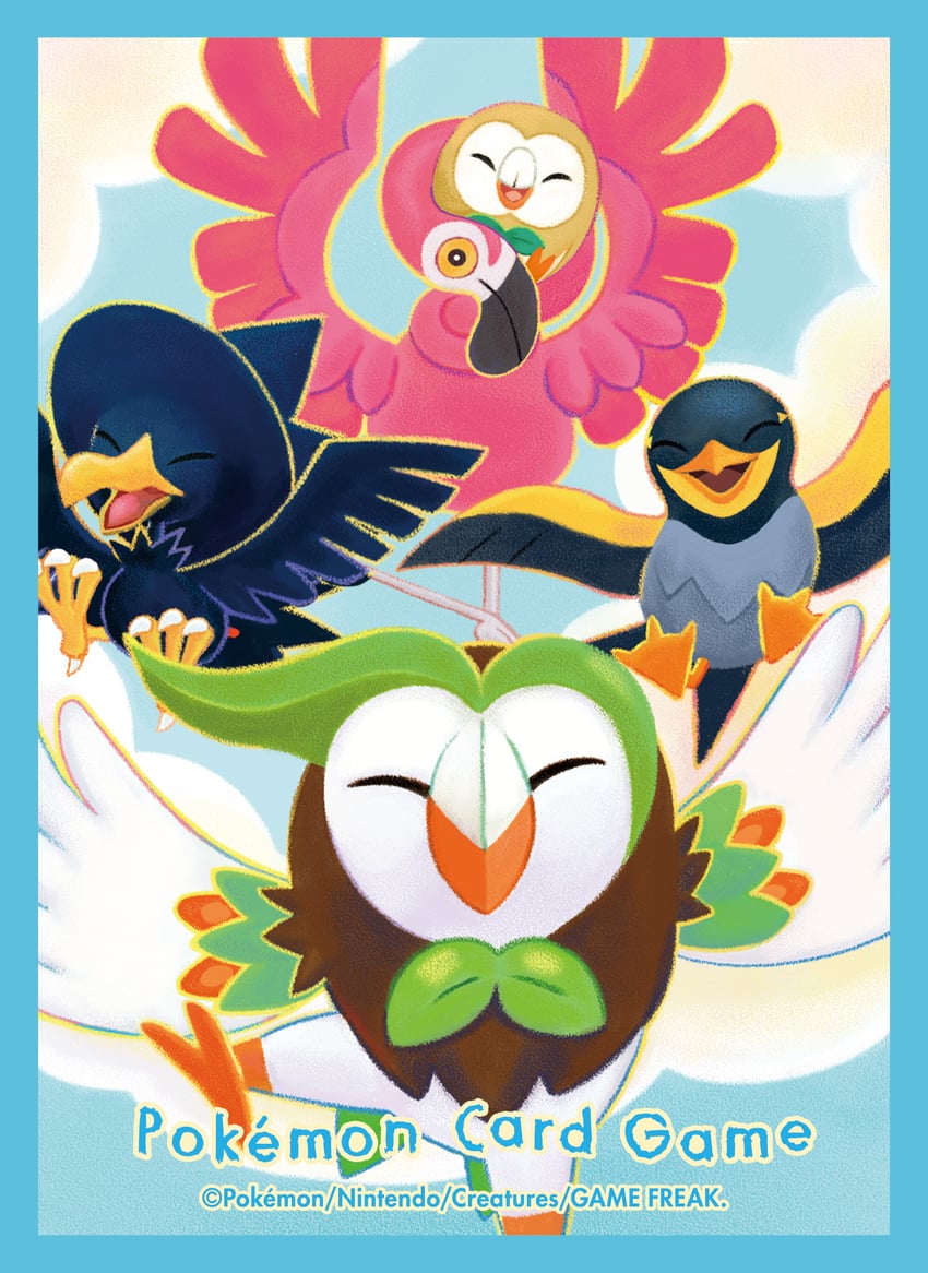 rowlet, murkrow, dartrix, flamigo, and wattrel (pokemon and 1 more)