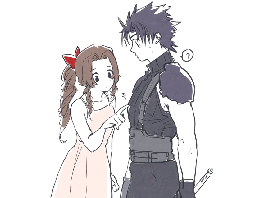 aerith gainsborough and zack fair (final fantasy and 2 more) drawn by nul