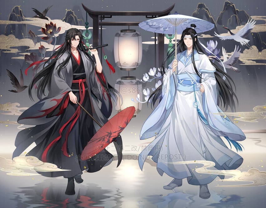 wei wuxian and lan wangji (modao zushi) drawn by usagishi