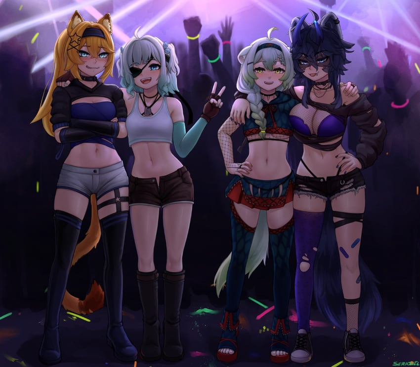 dokibird, mint fantome, laimu, and snuffy (indie virtual youtuber and 4 more) drawn by seraziel