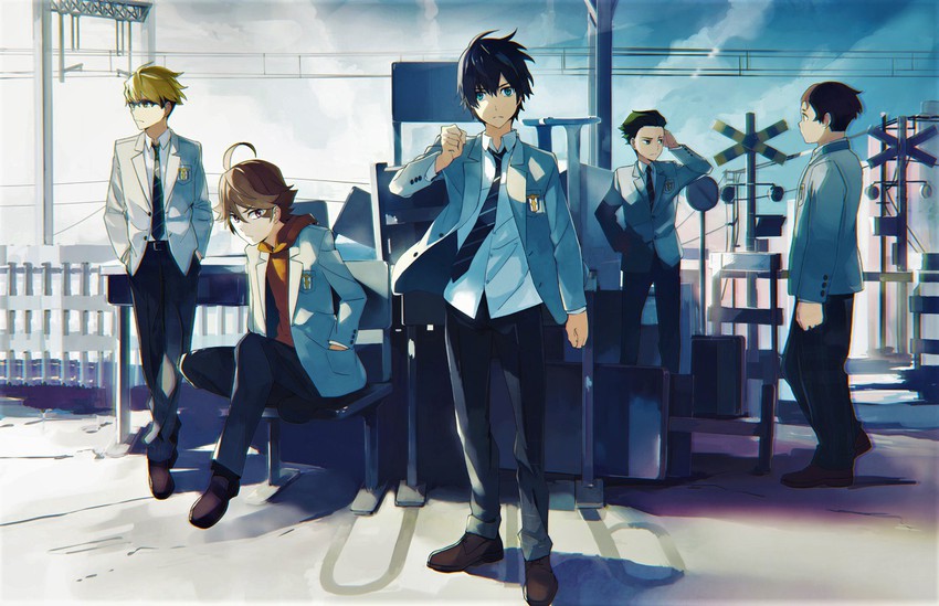 hiro, gorou, mitsuru, zorome, and futoshi (darling in the franxx) drawn by takerusilt