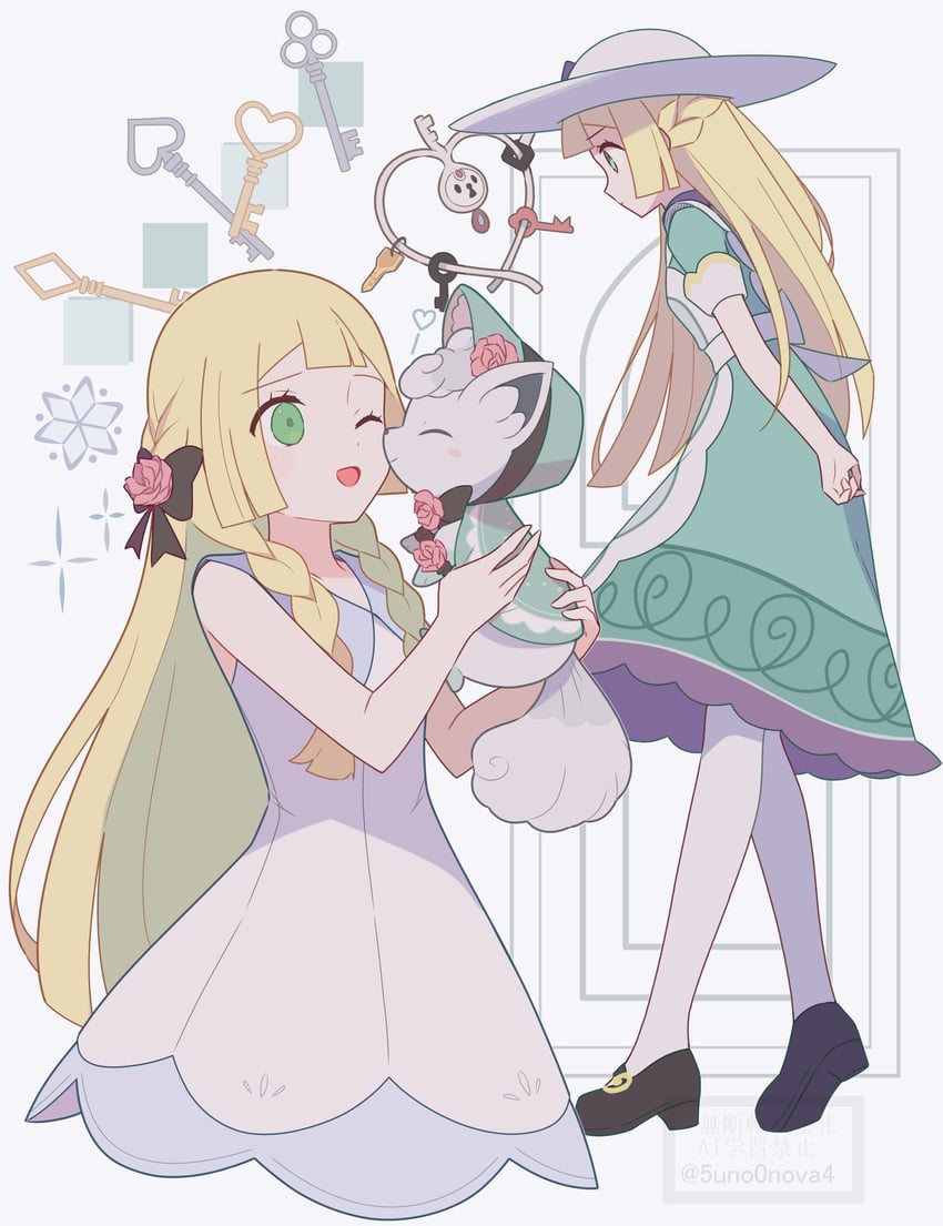 lillie, alolan vulpix, and klefki (pokemon and 3 more) drawn by 343rone