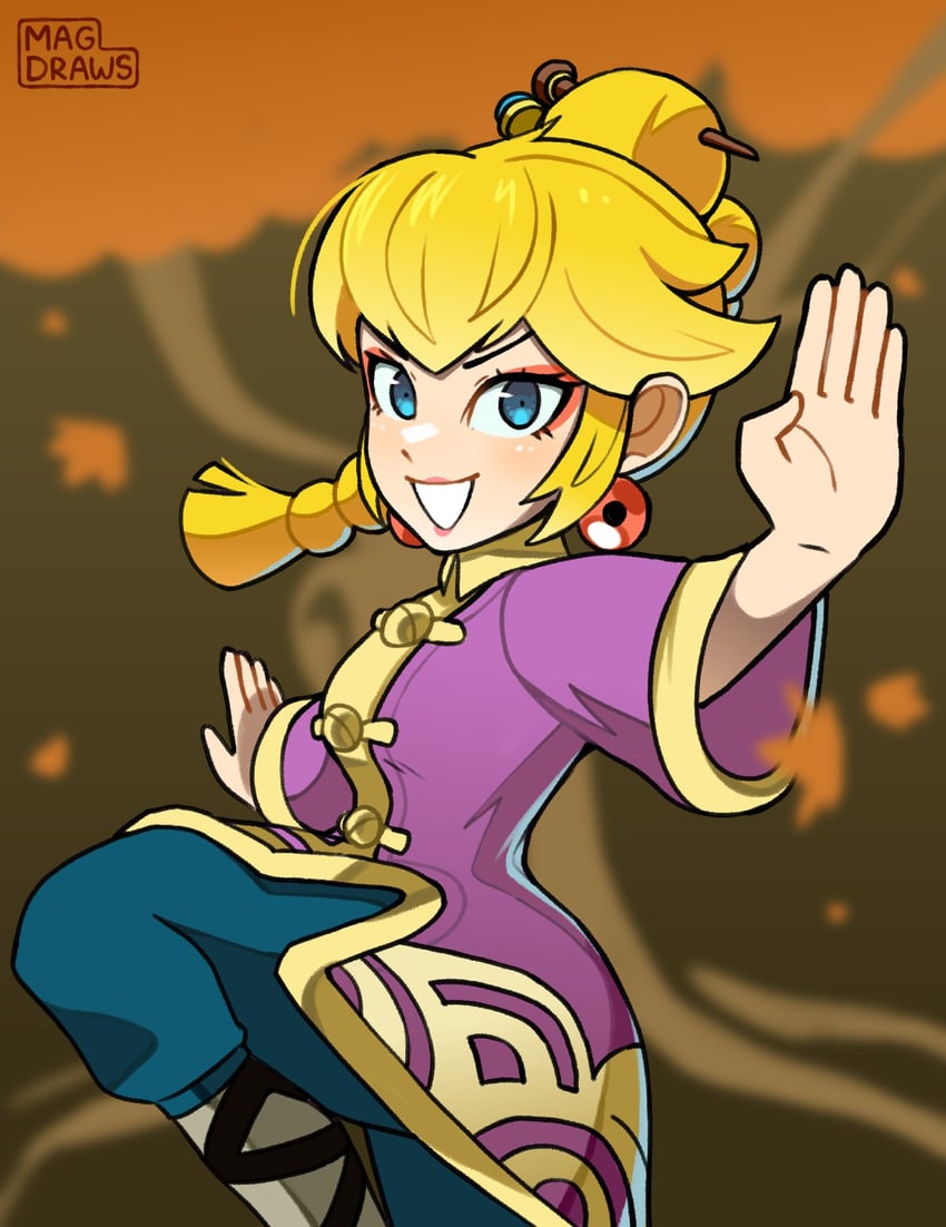 princess peach and kung fu peach (mario and 1 more) drawn by mag_(magdraws)