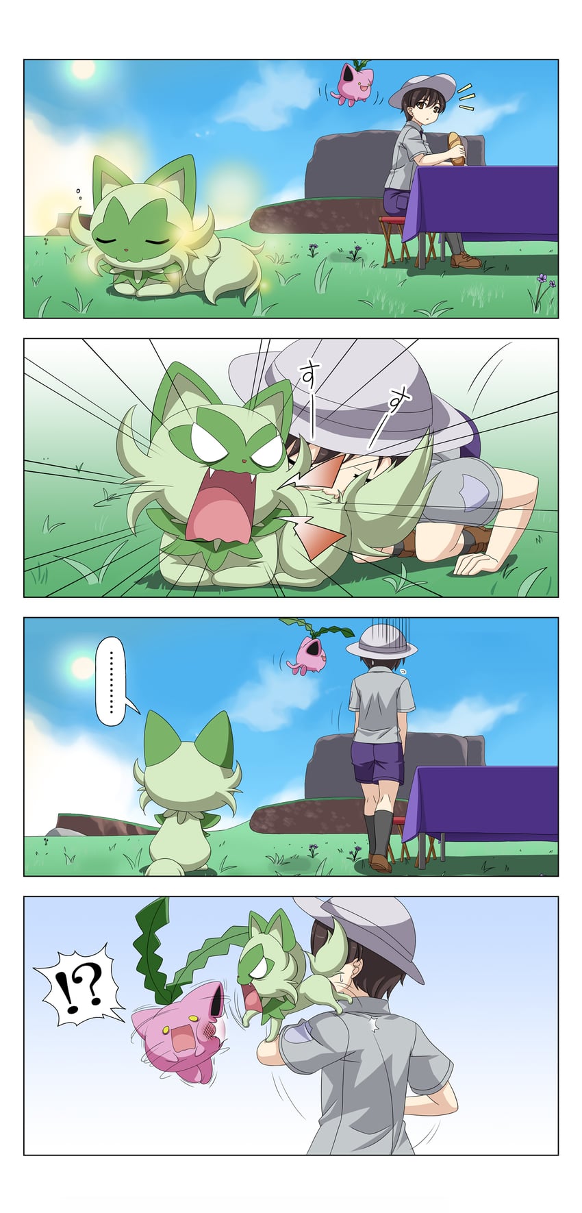 florian, sprigatito, and hoppip (pokemon and 1 more) drawn by rappa_(rappaya)