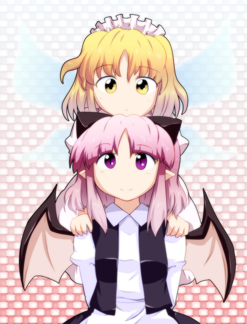 pink-haired makai resident and blonde makai resident (touhou) drawn by sakuragi_rian